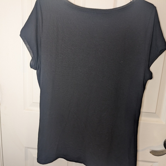 White House Black Market Short Sleeve Christmas Flower Top With Faux Necklace XL - Picture 5 of 7